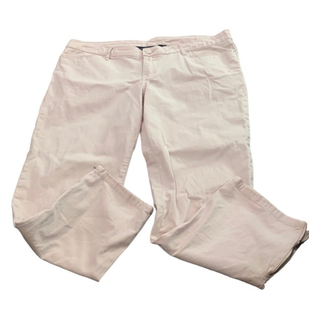 Norma‎ Kamali Pink Stretch Jeans Size 14 Ankle Zipper Crop 4 Pockets